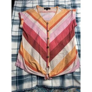 Vintage Rose Top Size Medium Chevron Print Pink Orange Mauve Pullover Buttons